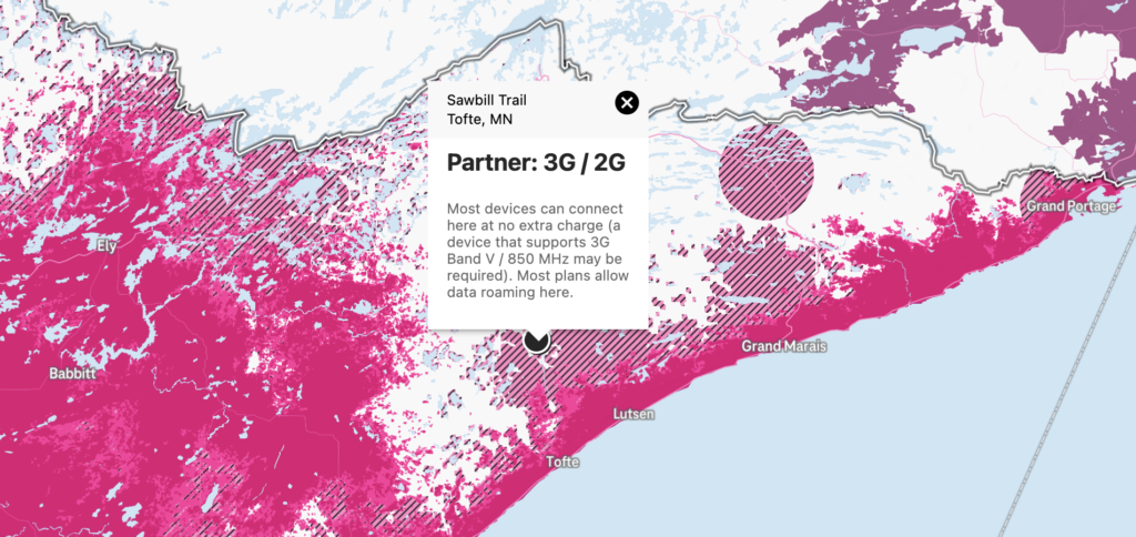 T-Mobile coverage map of the boundary waters